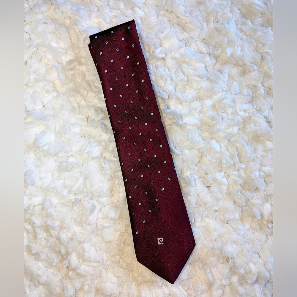 Pierre Cardin Vintage Mens Burgundy Necktie With Mini Squares